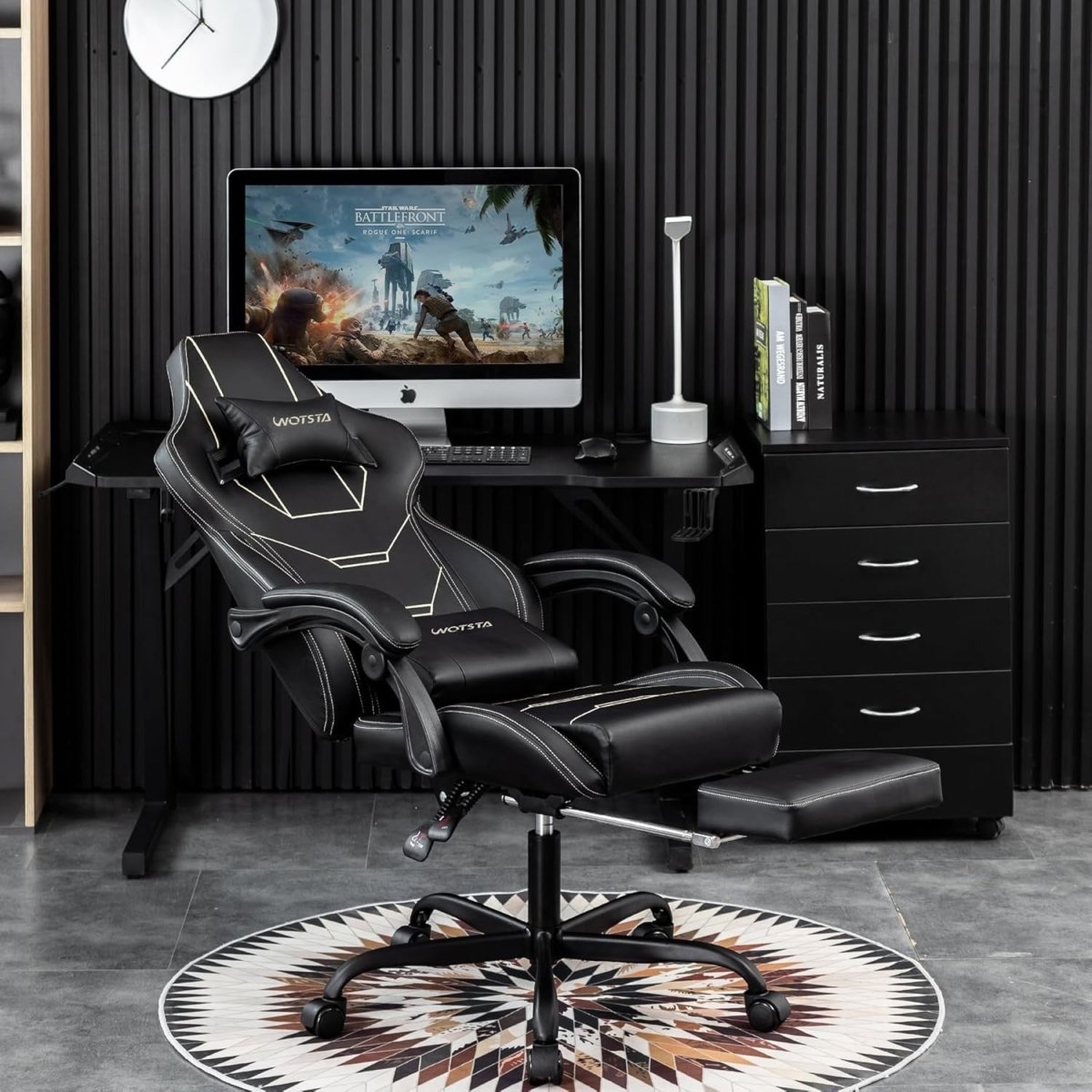 Ergonomic Gaming Chair Recliner w/ Footrest & Lumbar Massage - Kwikley