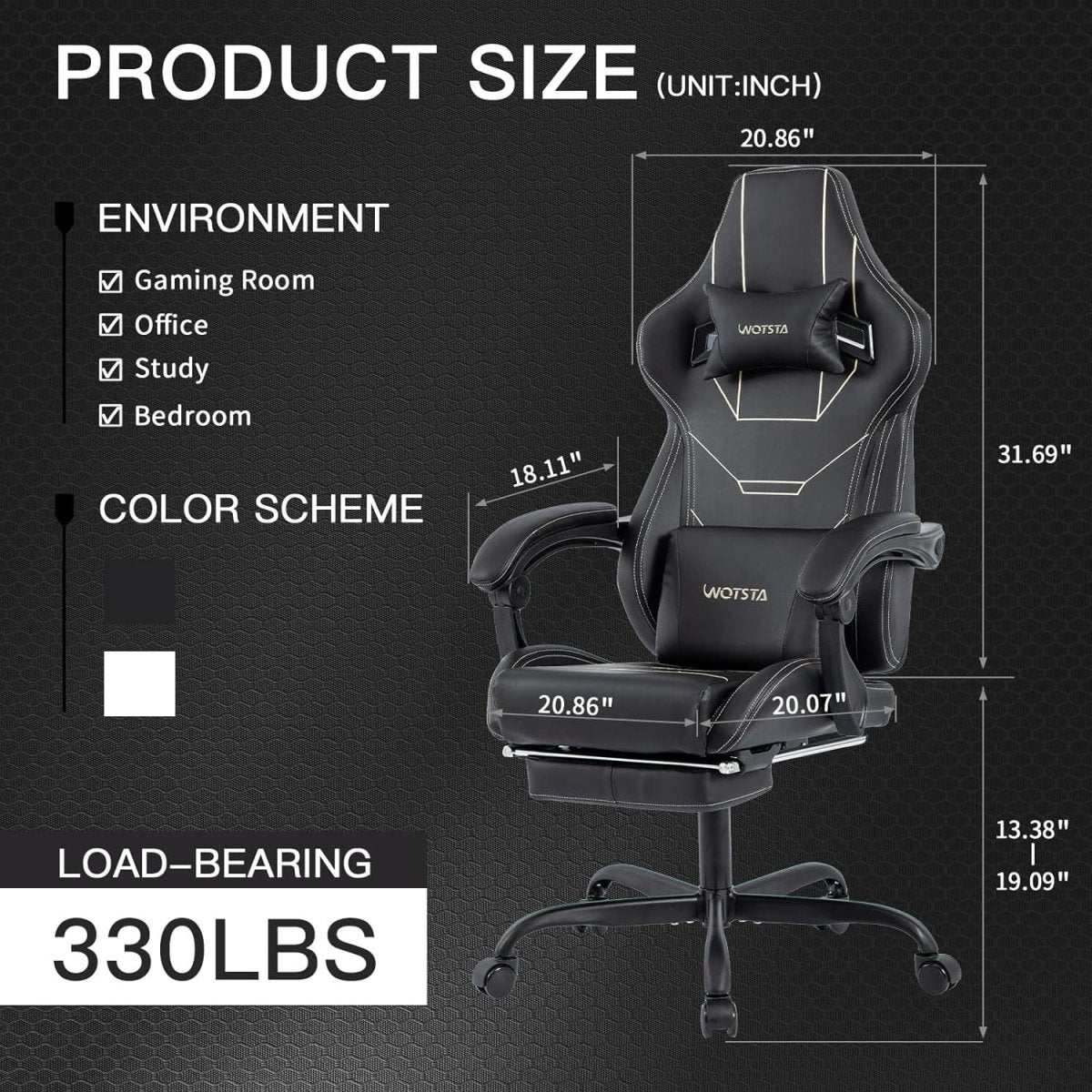 Ergonomic Gaming Chair Recliner w/ Footrest & Lumbar Massage - Kwikley