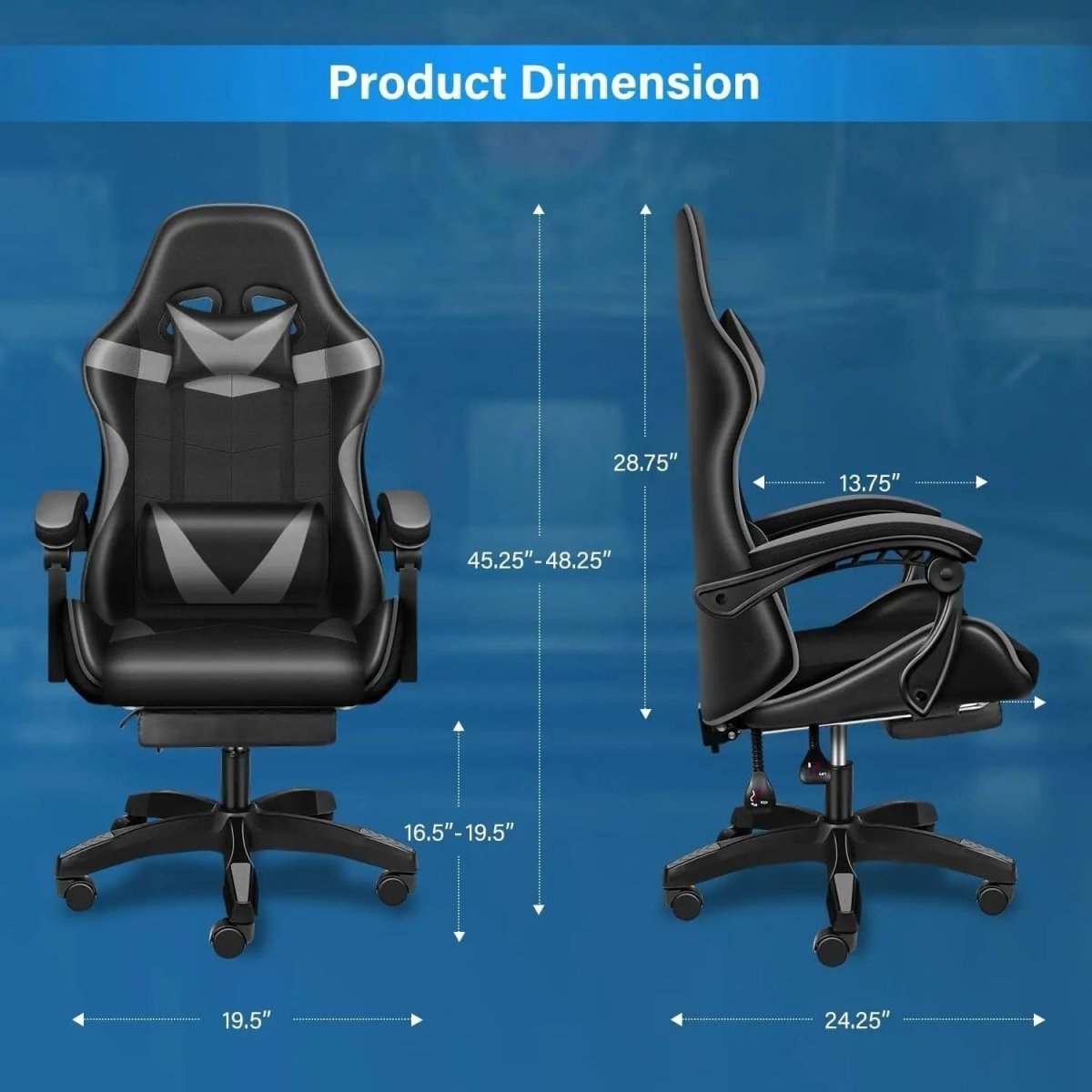 Ergonomic Gaming Chair Recliner w/ Footrest Swivel Office Seat - Kwikley