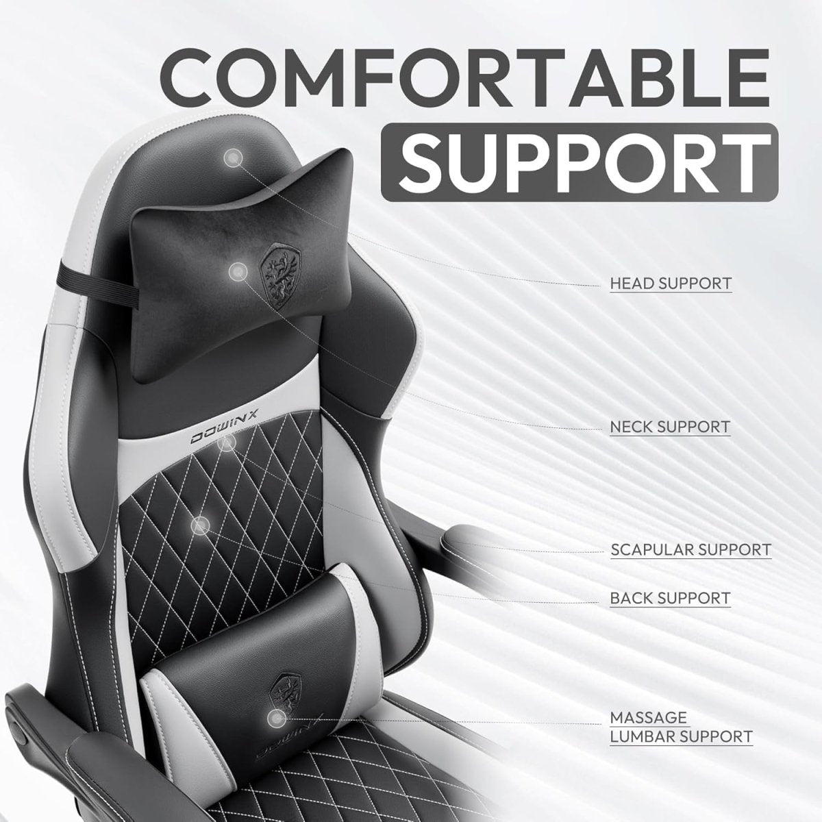 Ergonomic Gaming Chair Recliner w/ Fotrest Massage 90–145° - Kwikley