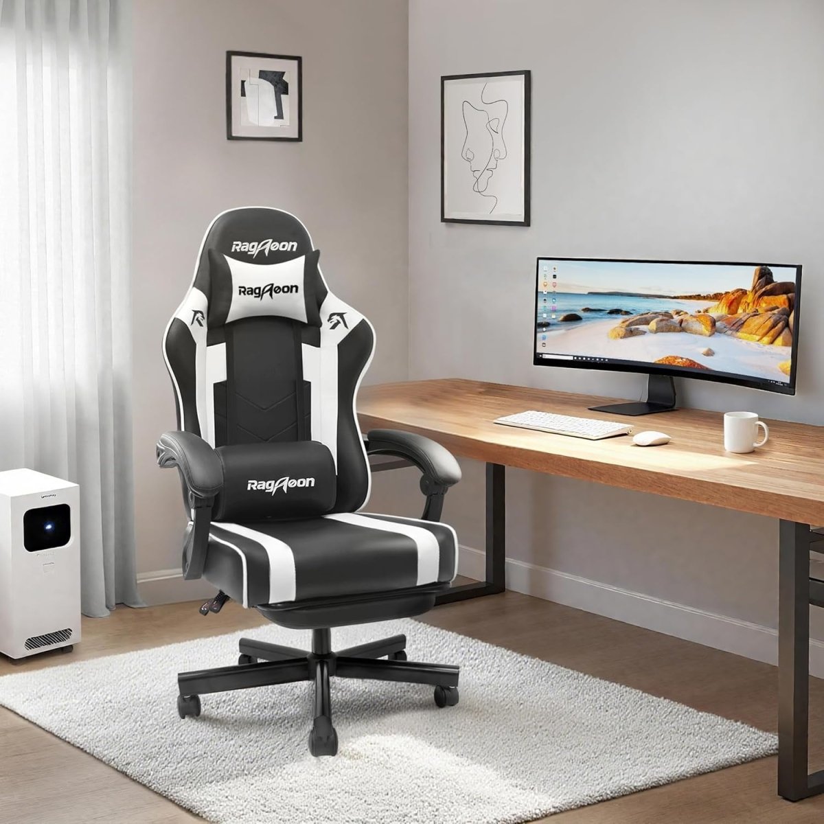 Ergonomic Gaming Chair Recliner with Footrest Lumbar Support White - Kwikley