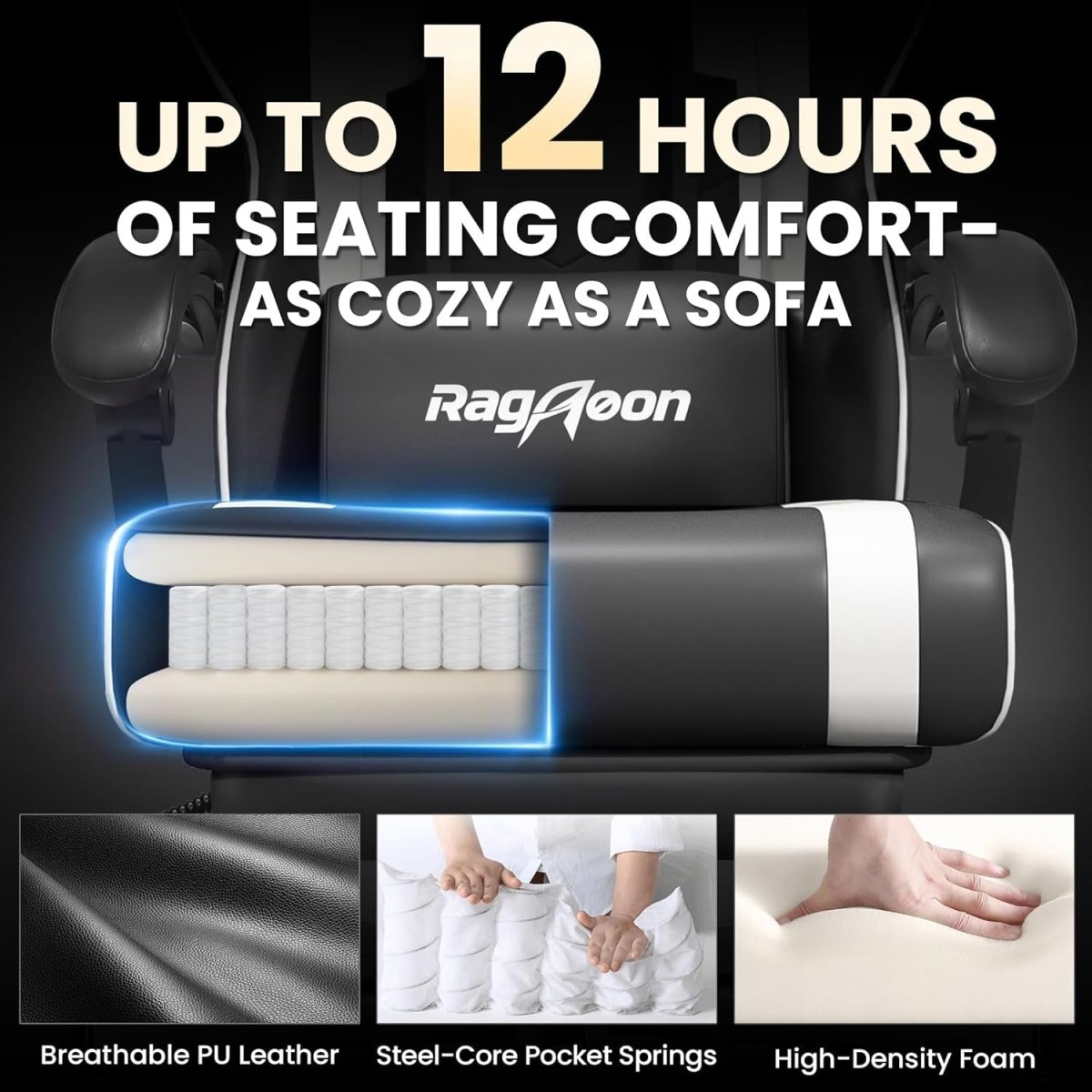Ergonomic Gaming Chair Recliner with Footrest Lumbar Support White - Kwikley