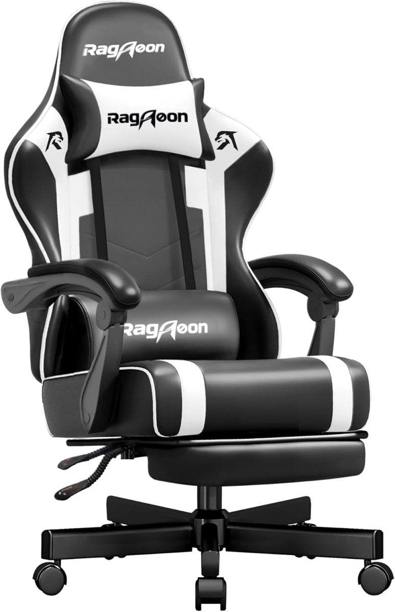 Ergonomic Gaming Chair Recliner with Footrest Lumbar Support White - Kwikley