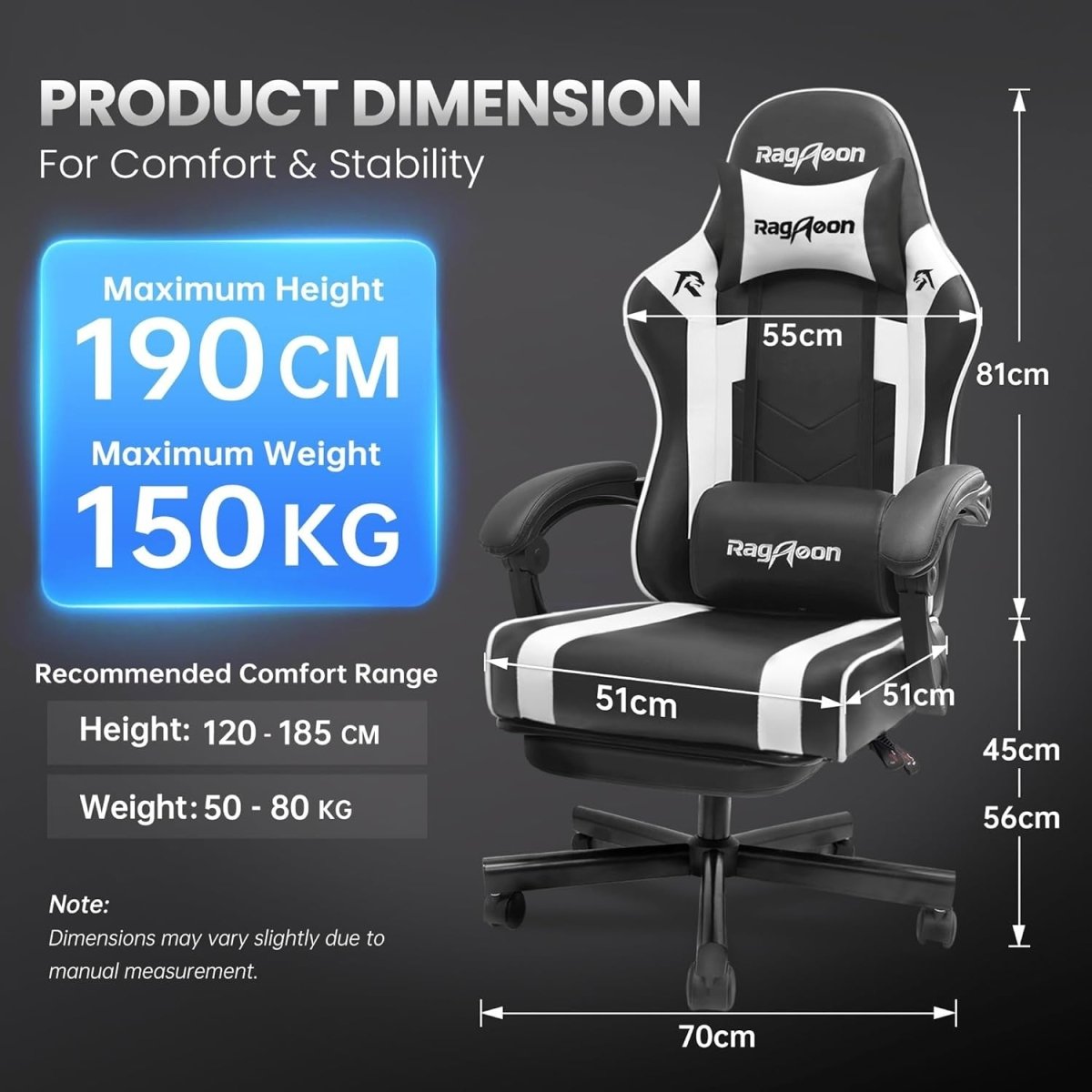 Ergonomic Gaming Chair Recliner with Footrest Lumbar Support White - Kwikley