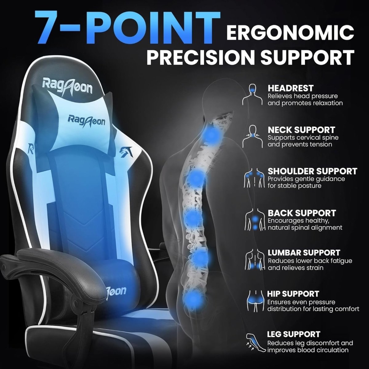 Ergonomic Gaming Chair Recliner with Footrest Lumbar Support White - Kwikley