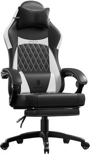 Ergonomic Gaming Chair w/ Footrest Massage Recline Black White - Kwikley