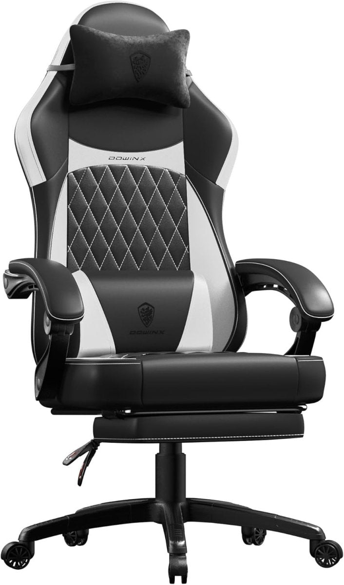 Ergonomic Gaming Chair w/ Footrest Massage Recline Black White - Kwikley