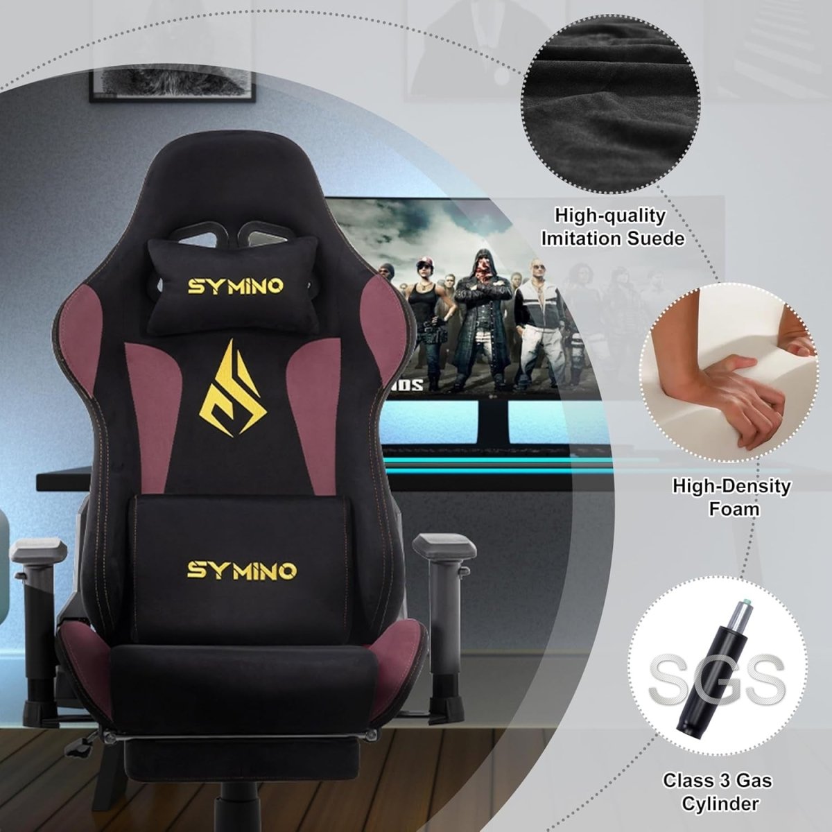 Ergonomic Gaming Chair with Footrest & Lumbar Support – Adjustable PC Seat - Kwikley