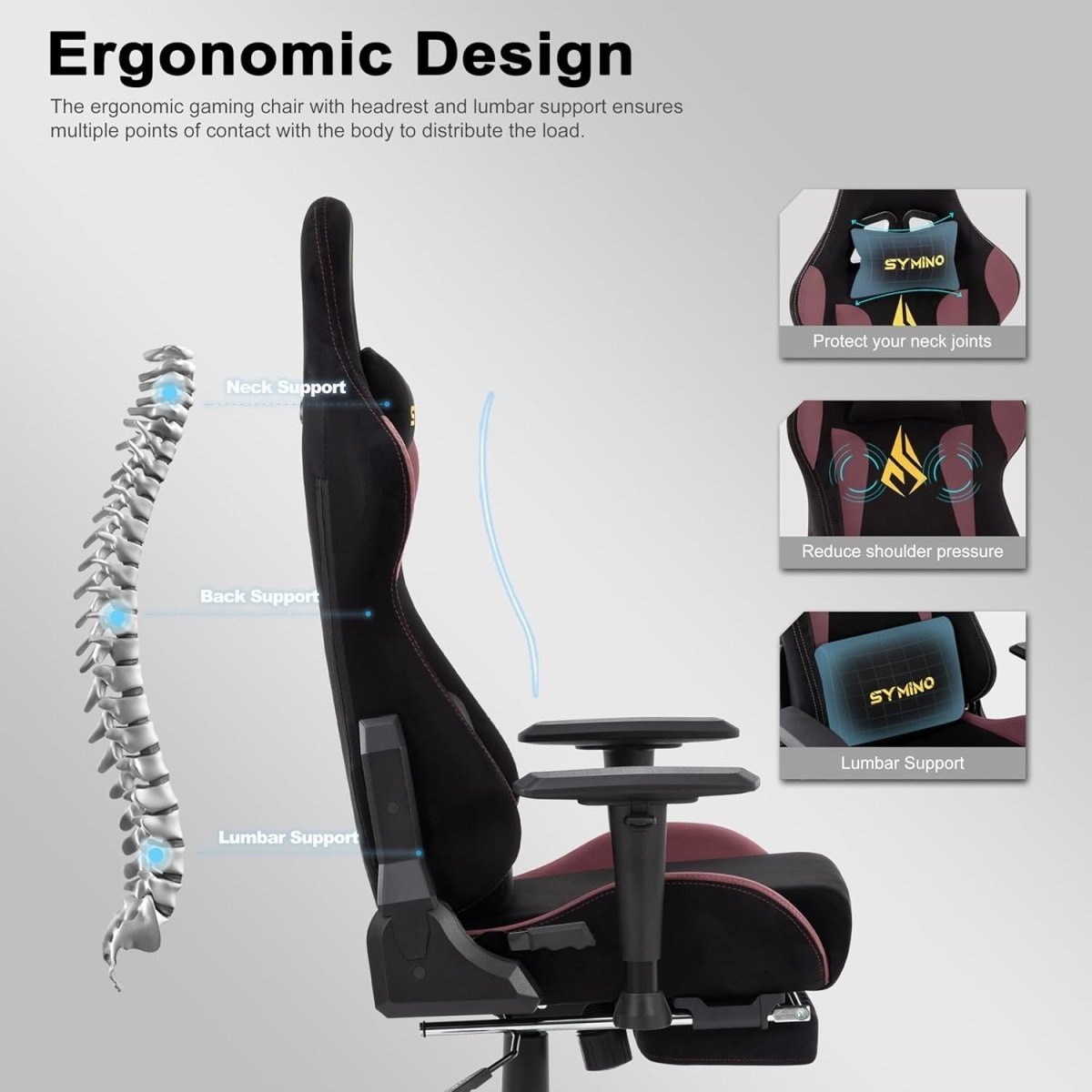 Ergonomic Gaming Chair with Footrest & Lumbar Support – Adjustable PC Seat - Kwikley
