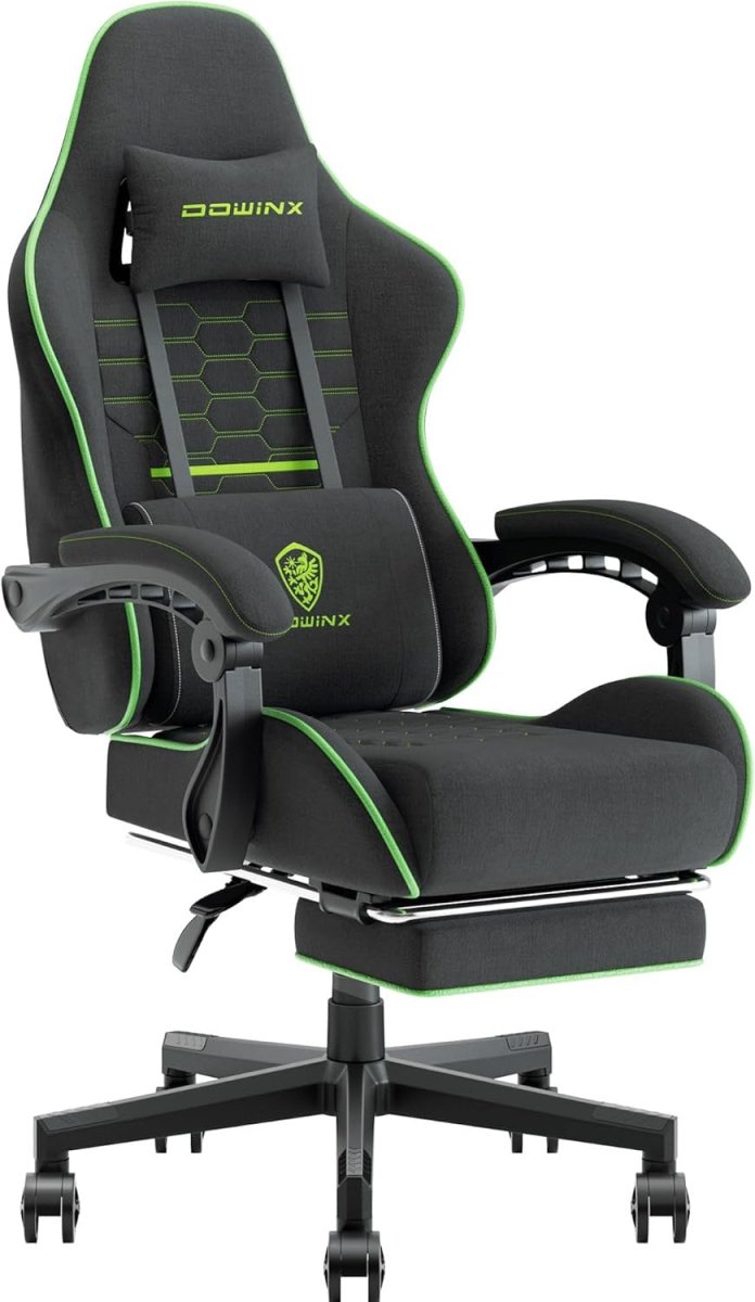 Ergonomic Gaming Chair with Footrest Massage 150kg Black Green - Kwikley