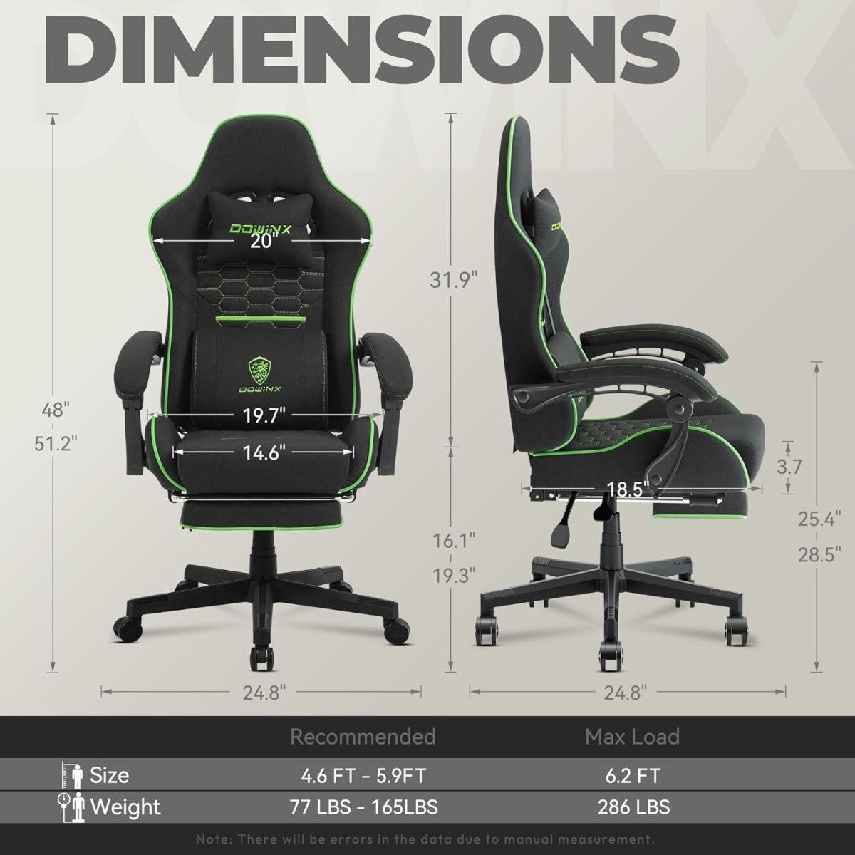 Ergonomic Gaming Chair with Footrest Massage 150kg Black Green - Kwikley