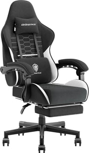 Ergonomic Gaming Chair with Footrest Massage 150kg Black White - Kwikley