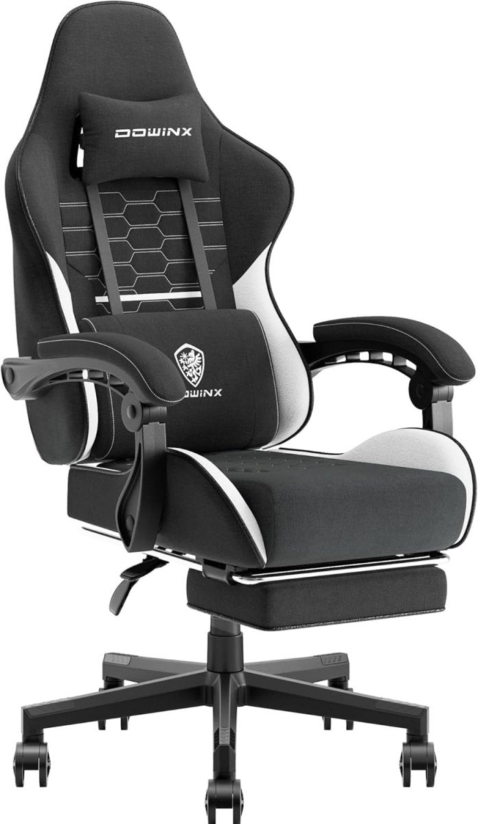 Ergonomic Gaming Chair with Footrest Massage 150kg Black White - Kwikley