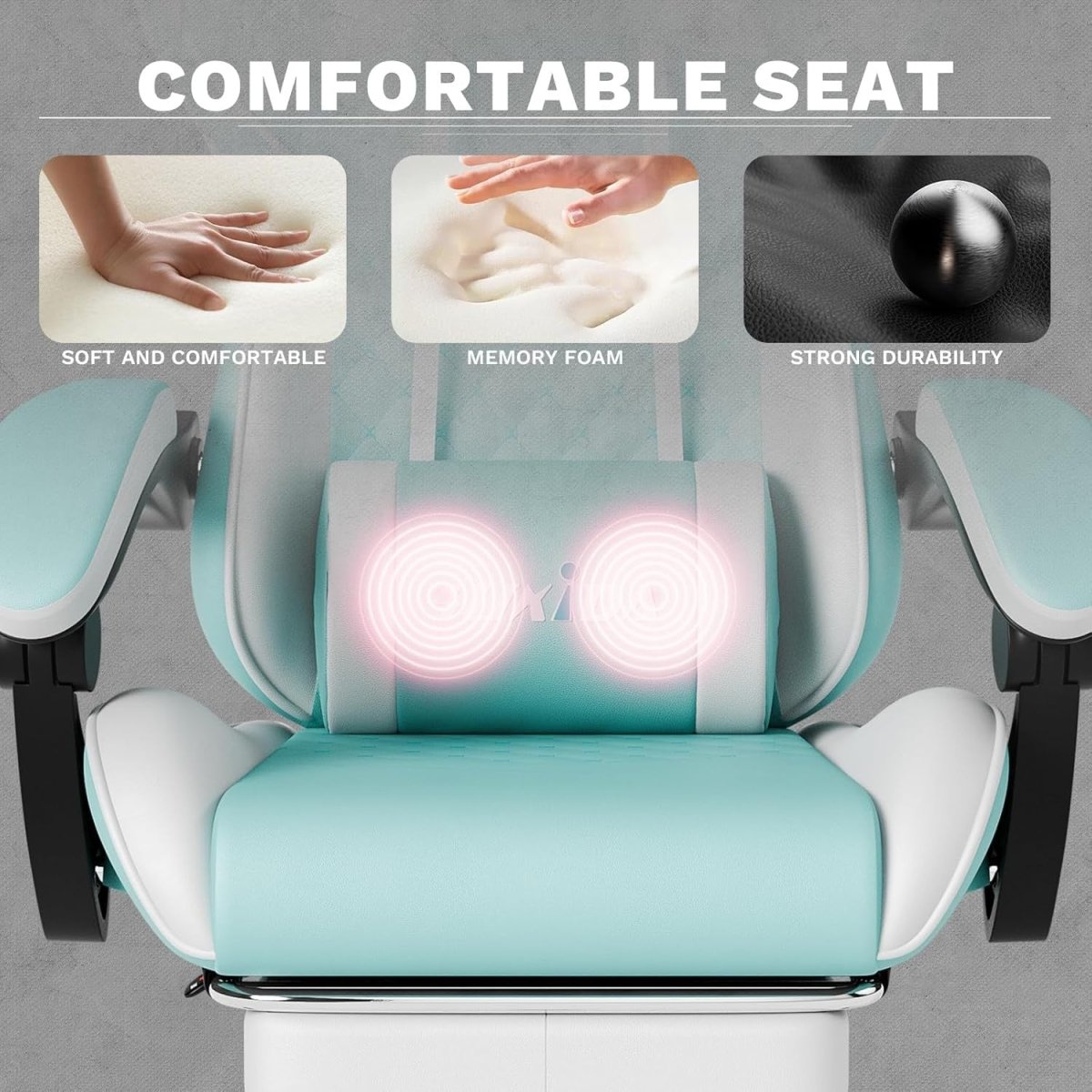 Ergonomic Gaming Chair with Footrest & Massage – Light Blue PC Seat - Kwikley