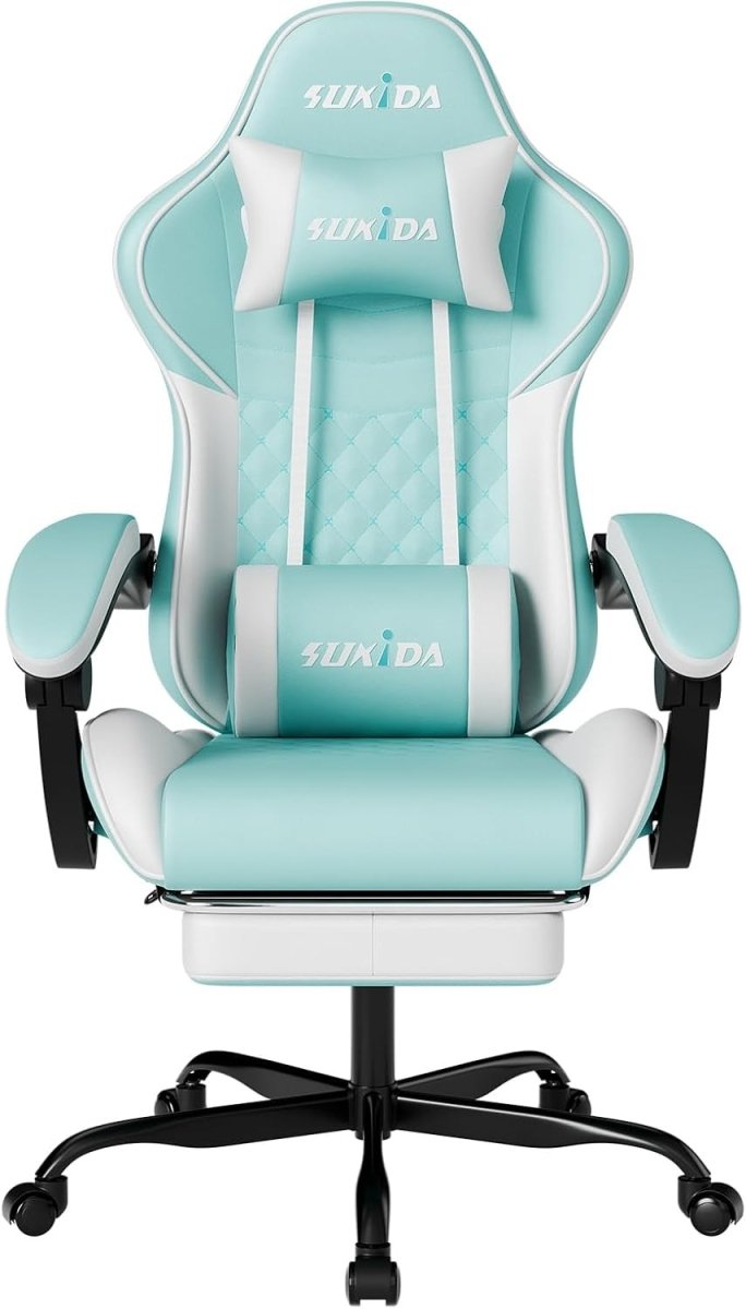 Ergonomic Gaming Chair with Footrest & Massage – Light Blue PC Seat - Kwikley