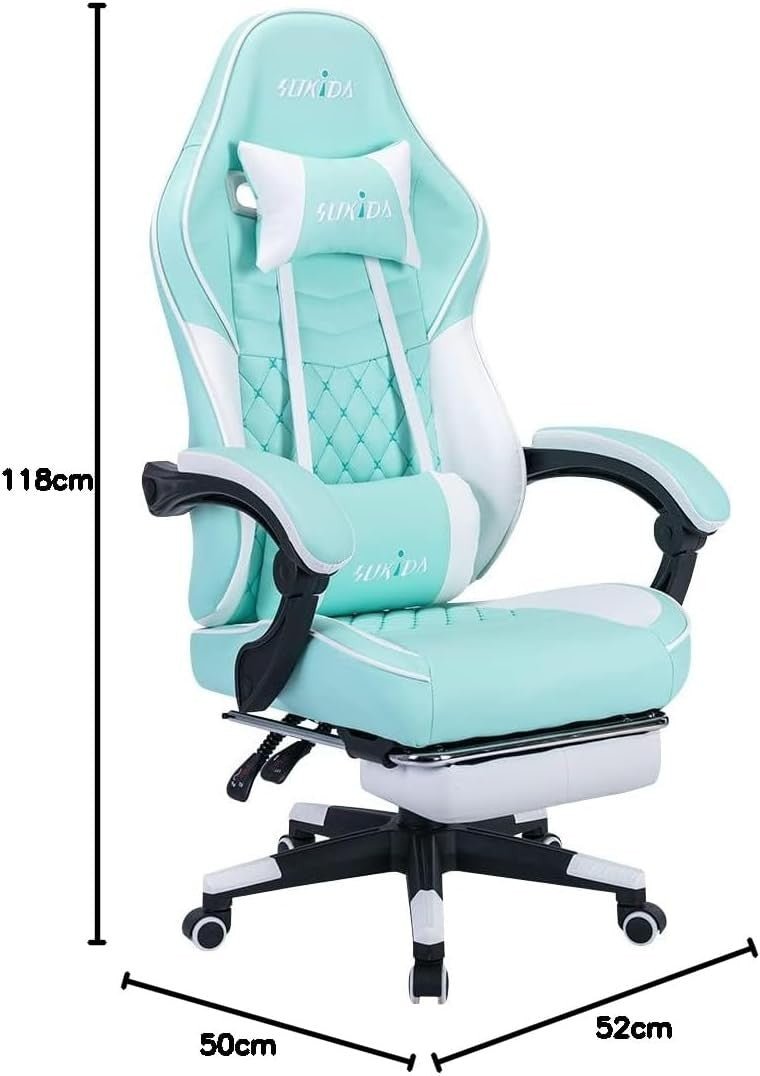 Ergonomic Gaming Chair with Footrest & Massage – Light Blue PC Seat - Kwikley