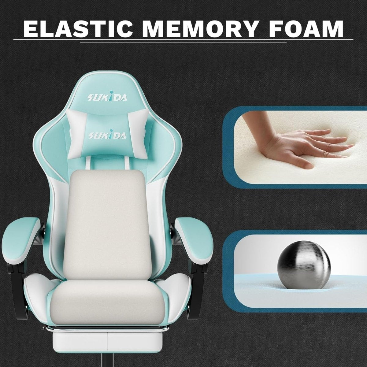 Ergonomic Gaming Chair with Footrest & Massage – Light Blue PC Seat - Kwikley