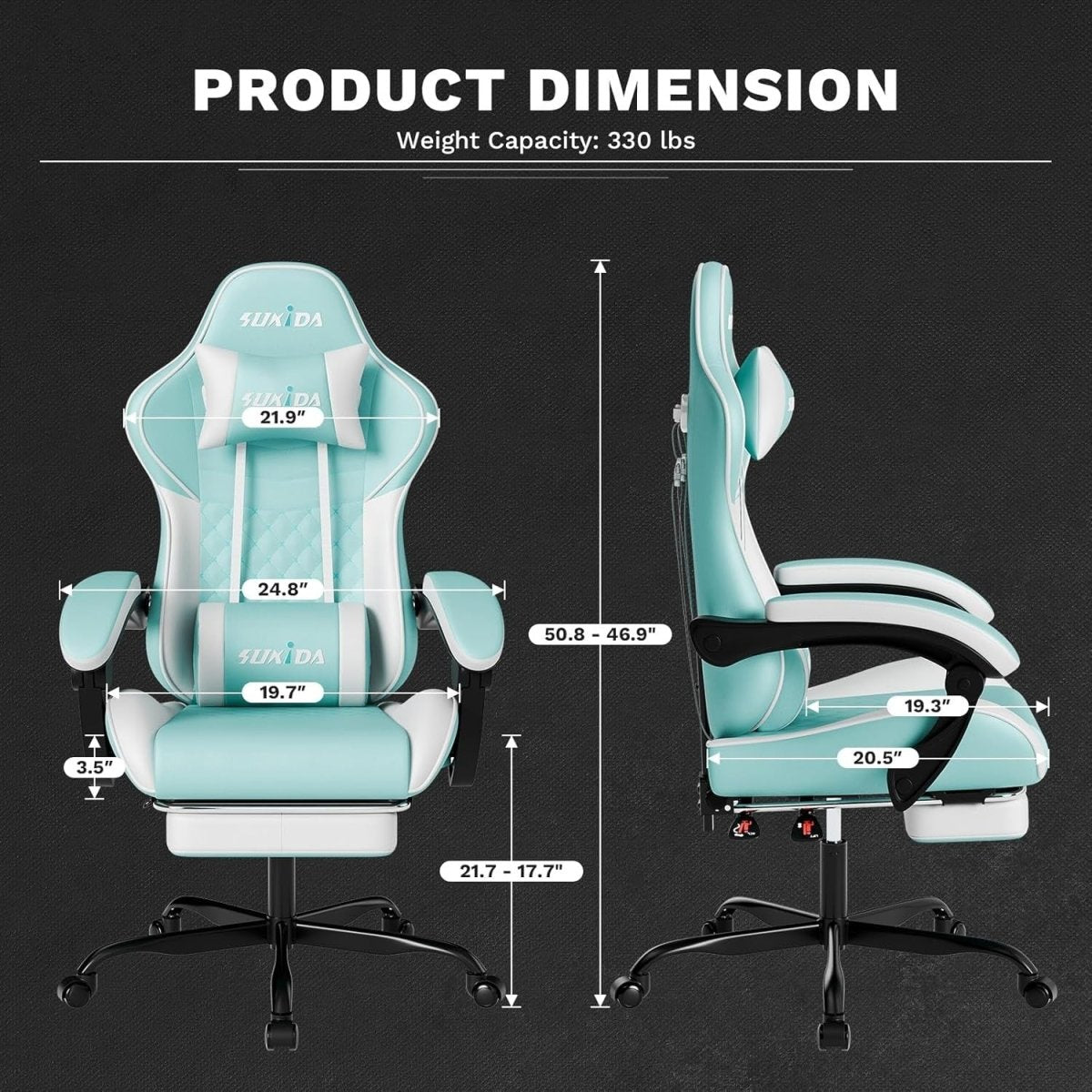 Ergonomic Gaming Chair with Footrest & Massage – Light Blue PC Seat - Kwikley