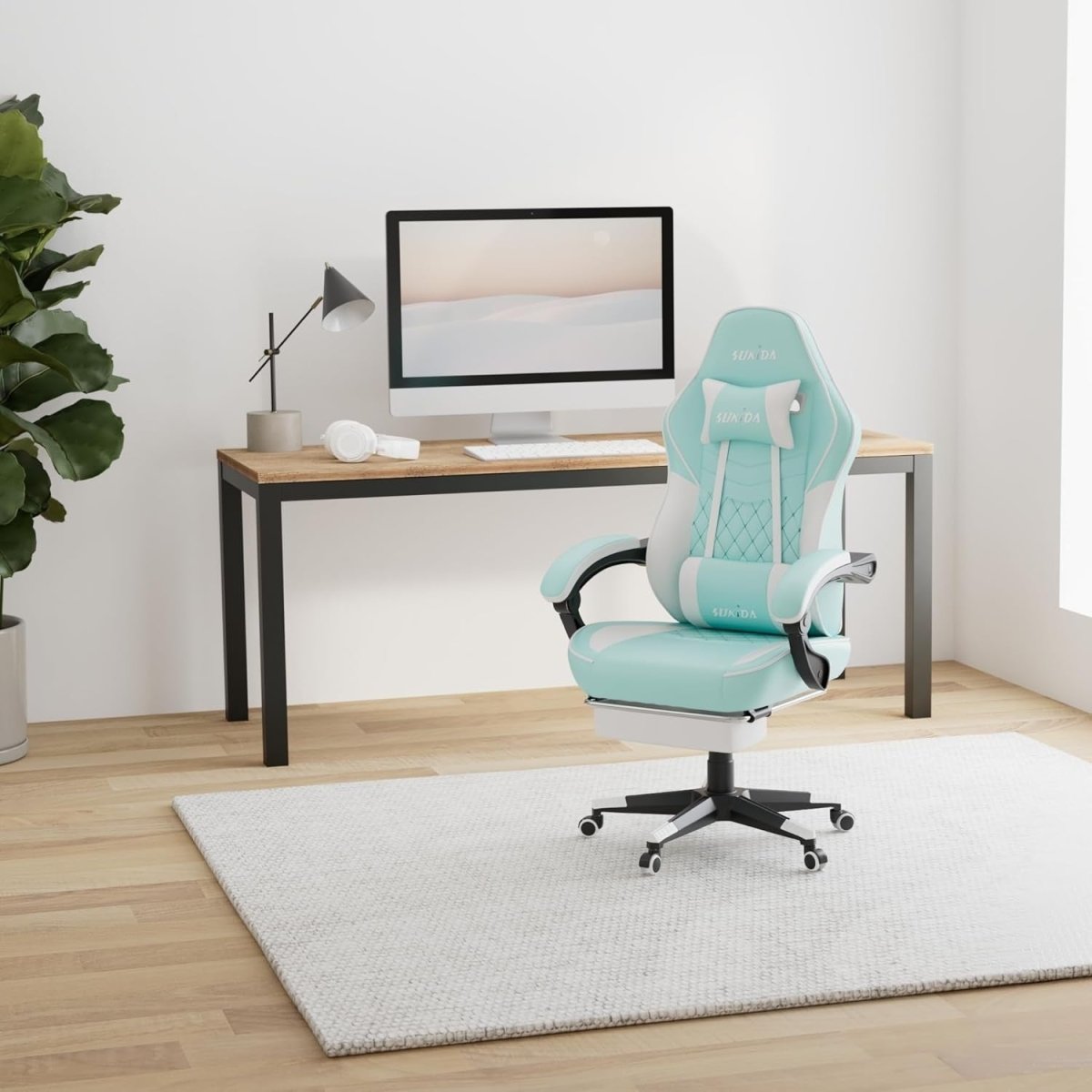Ergonomic Gaming Chair with Footrest & Massage – Light Blue PC Seat - Kwikley
