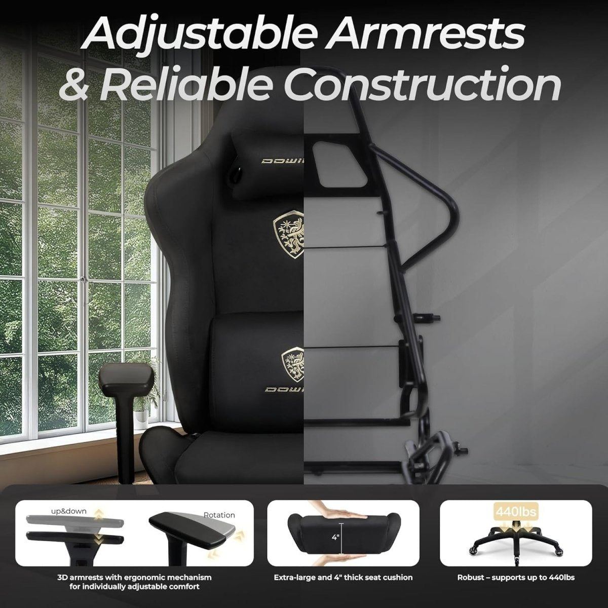 Ergonomic Gaming Chair with Footrest Microfibre Velour Black - Kwikley