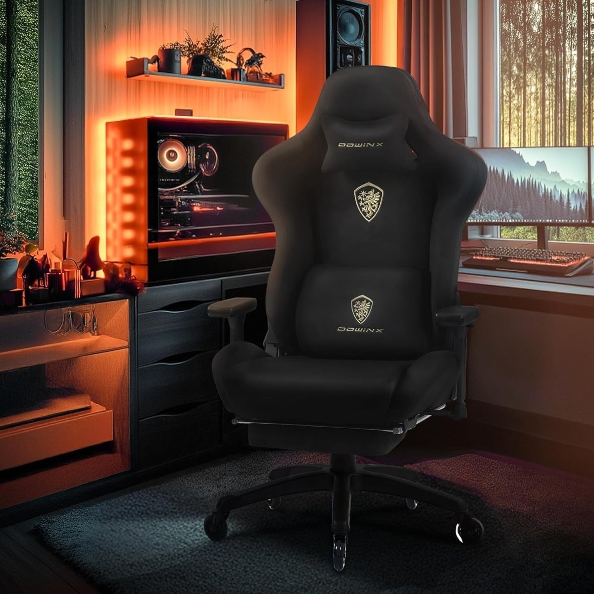 Ergonomic Gaming Chair with Footrest Microfibre Velour Black - Kwikley