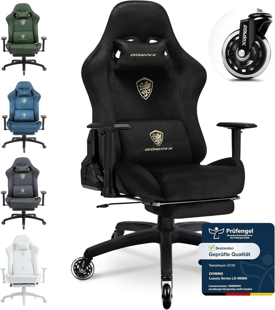 Ergonomic Gaming Chair with Footrest Microfibre Velour Black - Kwikley