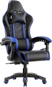 Ergonomic Gaming Office Chair Reclining Swivel Blue Faux Leather - Kwikley