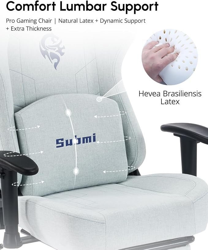 Ergonomic Light Grey Gaming Chair High Back Recliner with Footrest - Kwikley