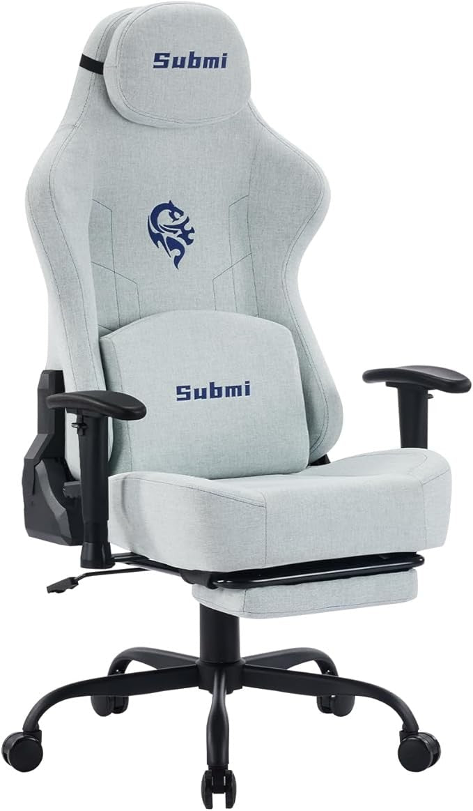 Ergonomic Light Grey Gaming Chair High Back Recliner with Footrest - Kwikley