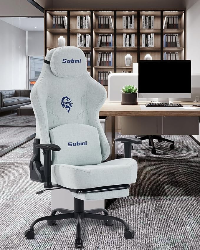 Ergonomic Light Grey Gaming Chair High Back Recliner with Footrest - Kwikley