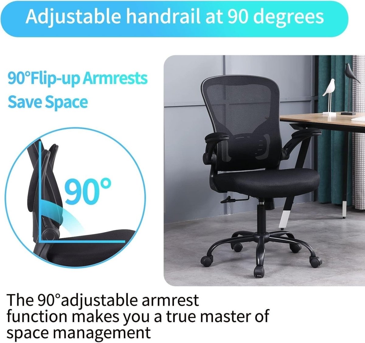 Ergonomic Mesh Office Chair Swivel Lumbar Support Black - Kwikley