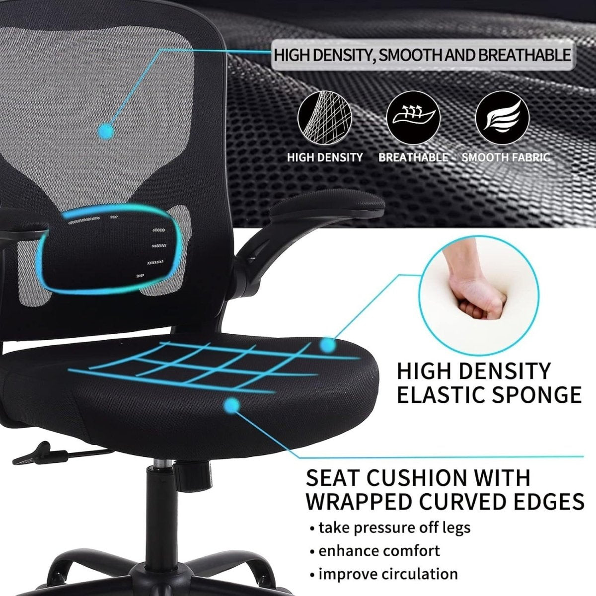 Ergonomic Mesh Office Chair Swivel Lumbar Support Black - Kwikley