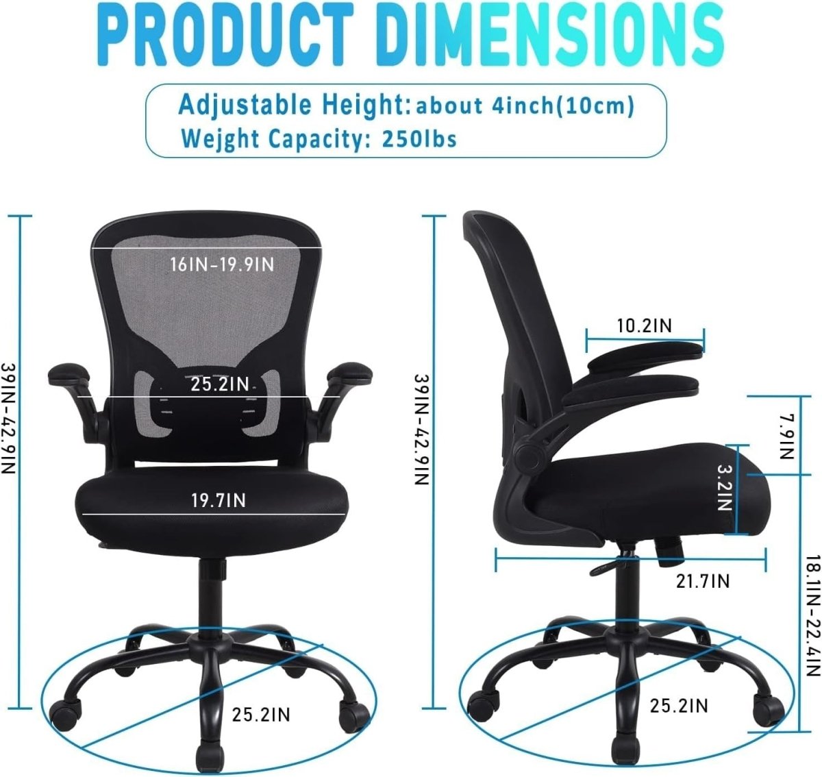 Ergonomic Mesh Office Chair Swivel Lumbar Support Black - Kwikley