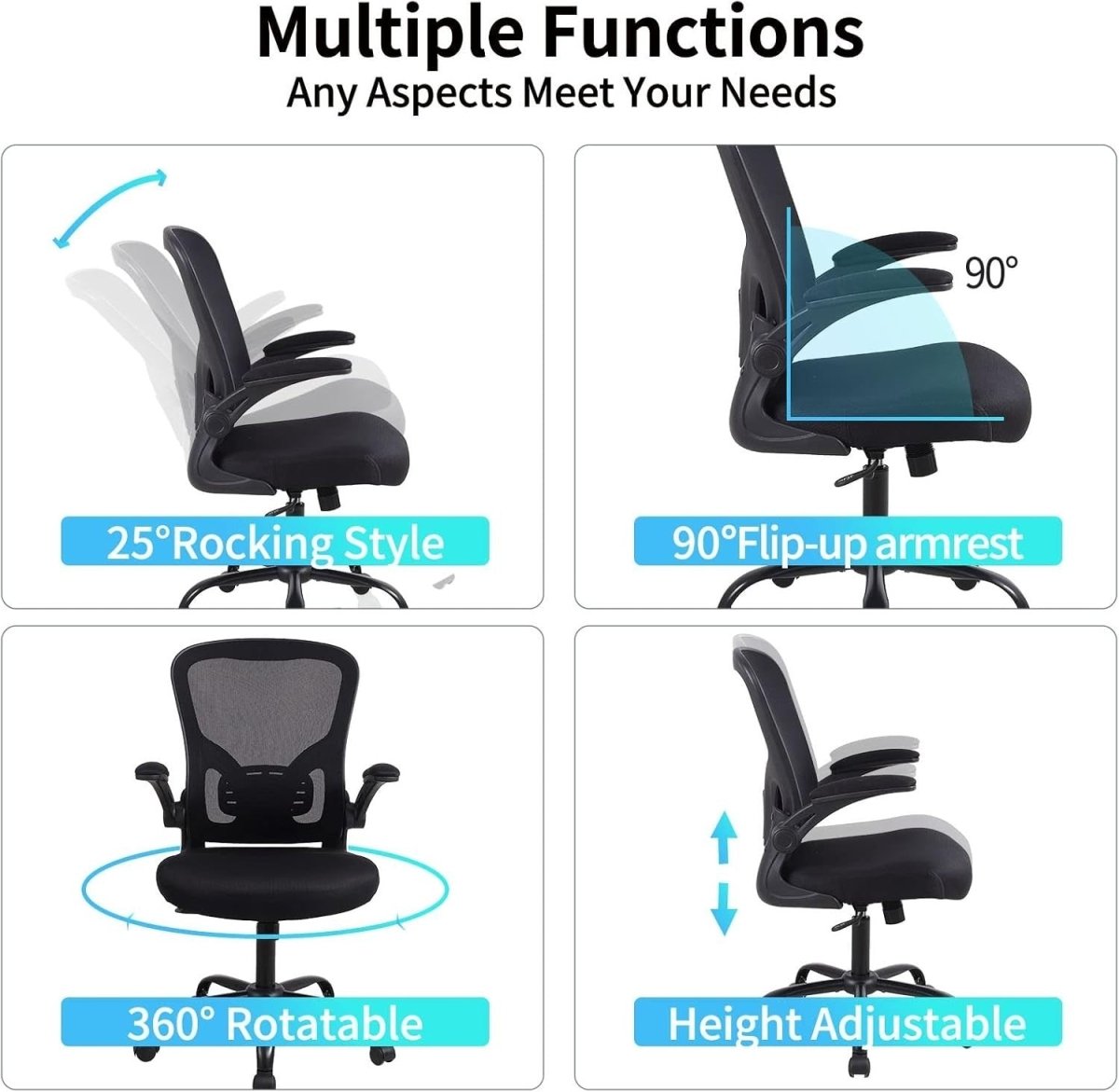 Ergonomic Mesh Office Chair Swivel Lumbar Support Black - Kwikley