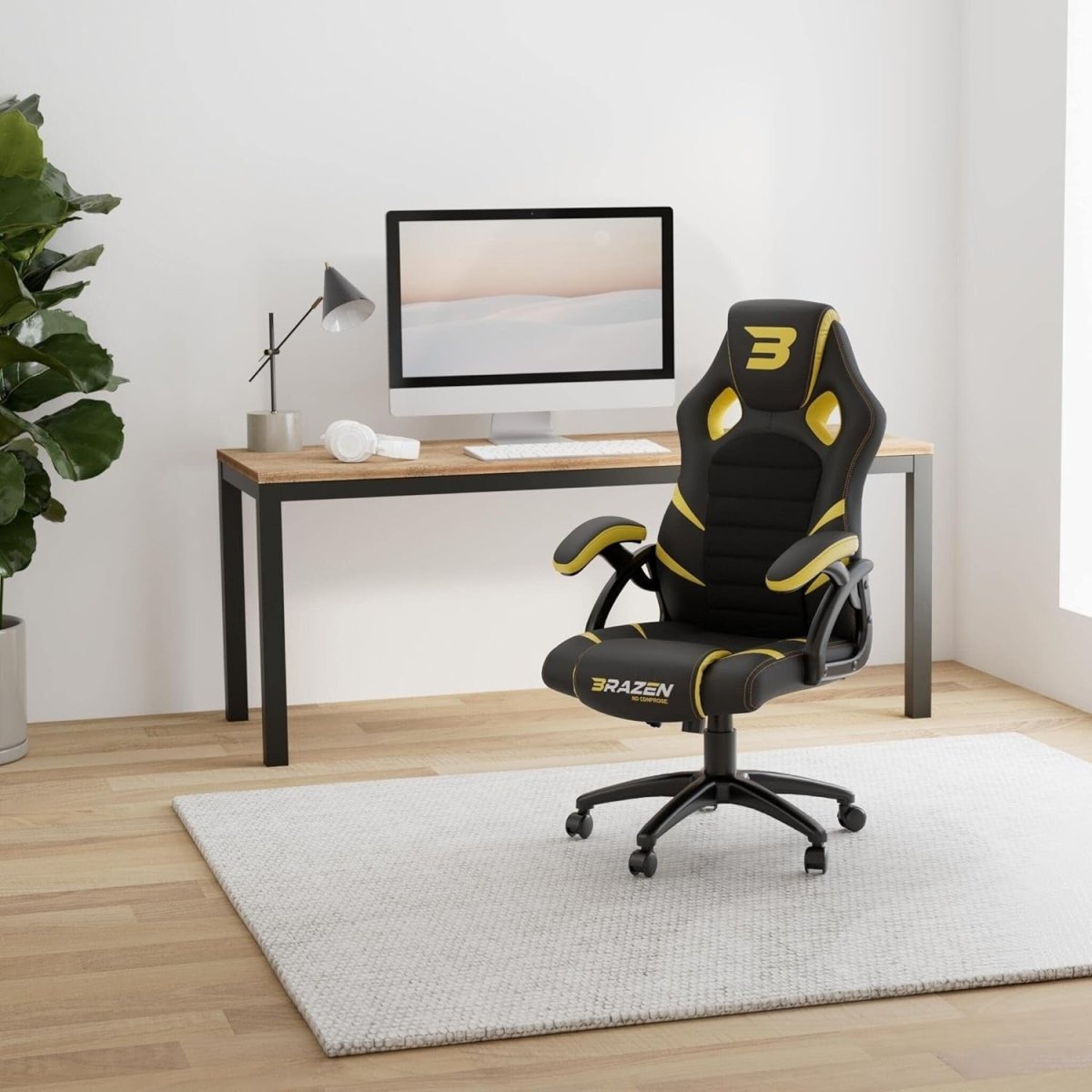 Ergonomic PC Gaming Chair Adult Office Computer Seat Black Yellow - Kwikley