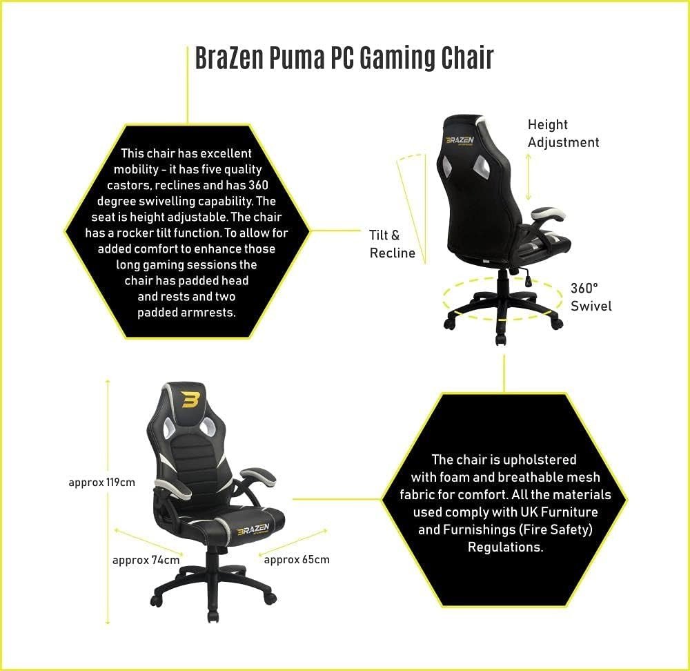 Ergonomic PC Gaming Chair Adult Office Computer Seat Black Yellow - Kwikley