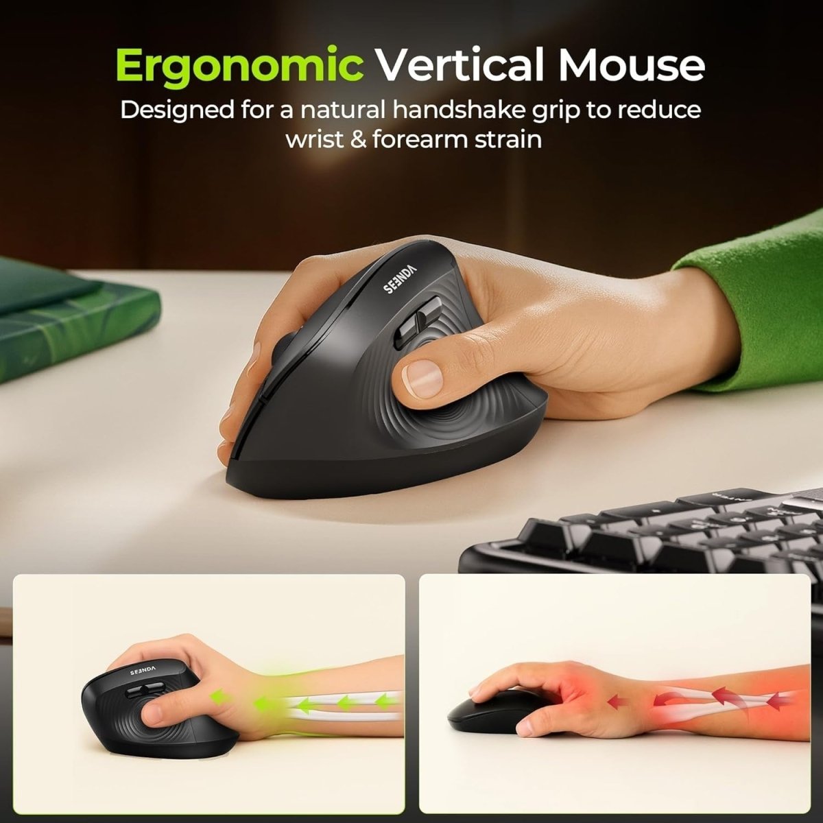Ergonomic Vertical Mouse Bluetooth & 2.4G Wireless 2400 DPI - Kwikley