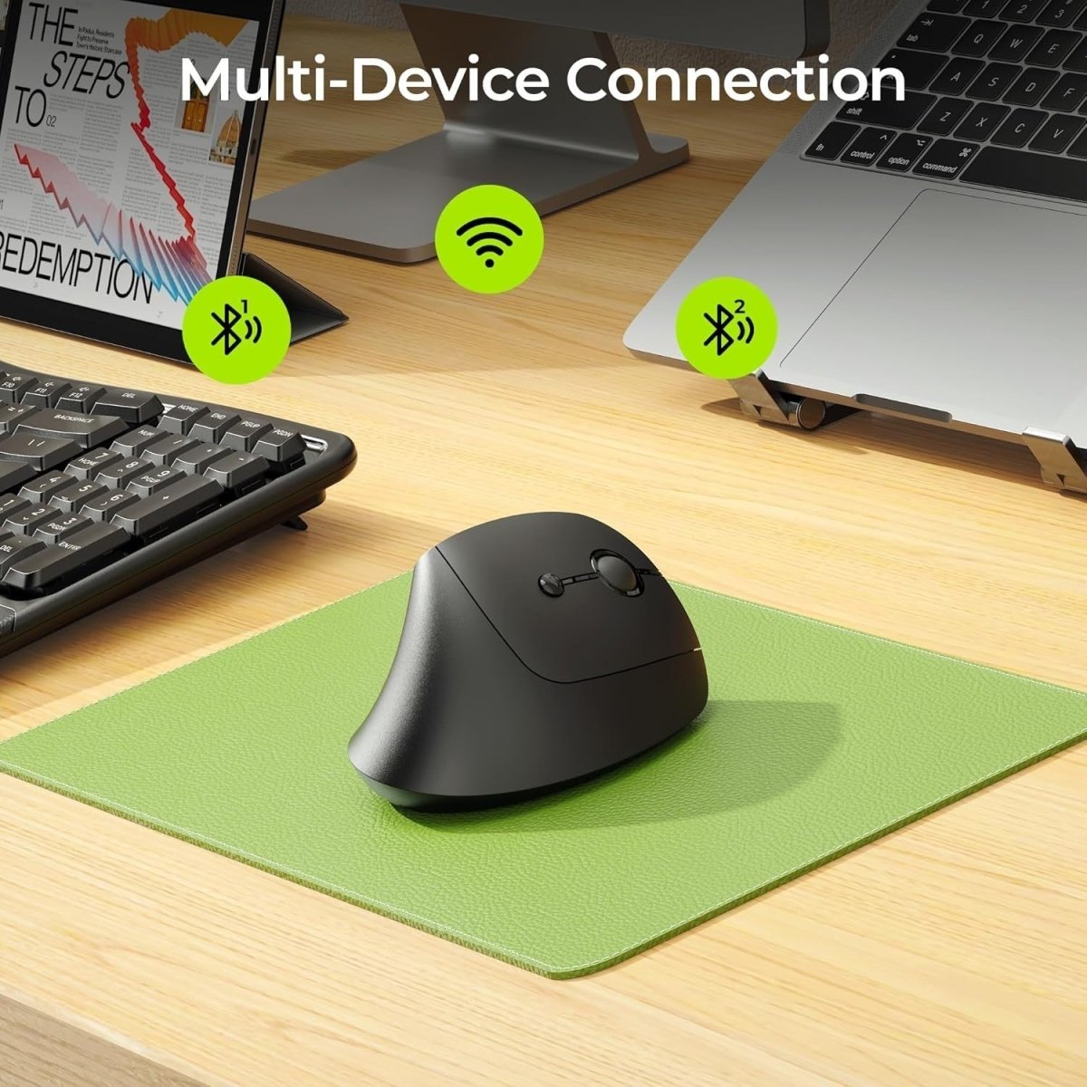 Ergonomic Vertical Mouse Bluetooth & 2.4G Wireless 2400 DPI - Kwikley