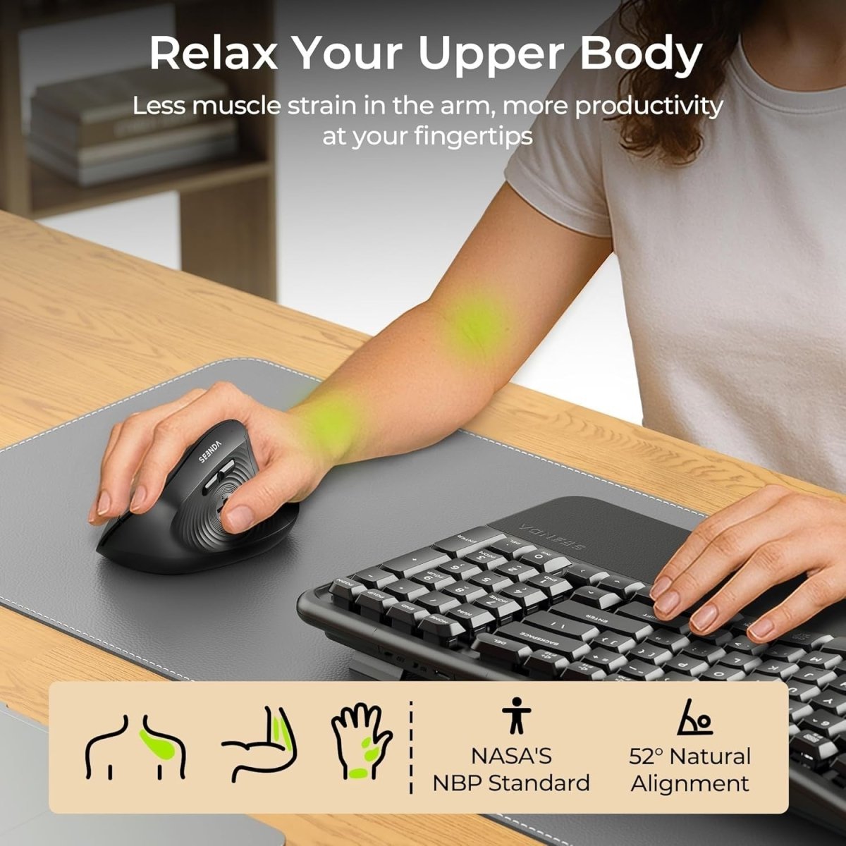 Ergonomic Vertical Mouse Bluetooth & 2.4G Wireless 2400 DPI - Kwikley