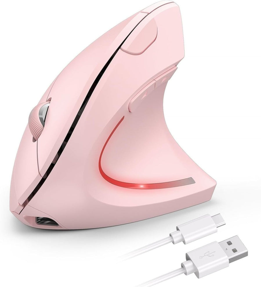 Ergonomic Vertical Wireless Mouse 4800 DPI Silent Rechargeable Pink - Kwikley