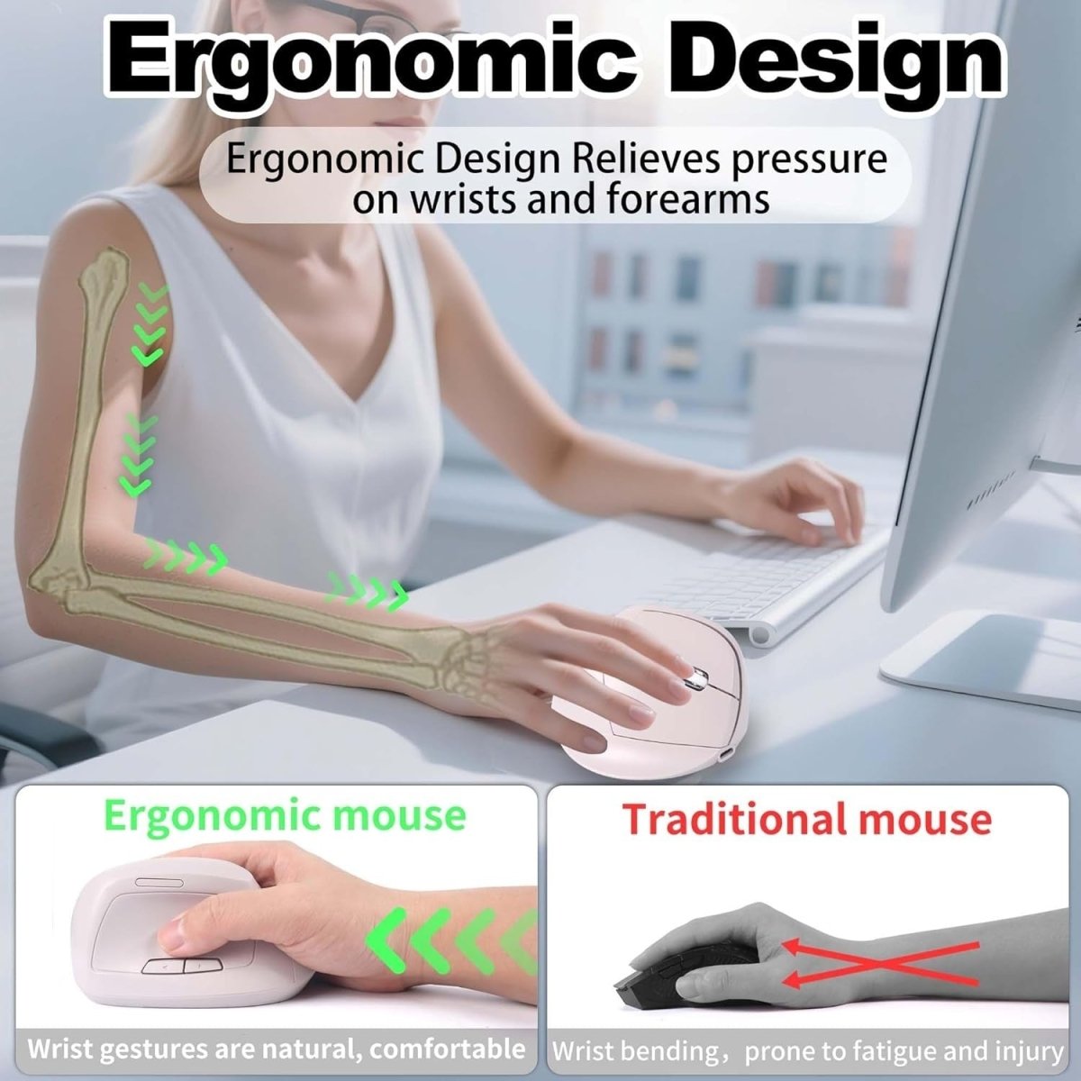 Ergonomic Vertical Wireless Mouse Bluetooth Silent Rechargeable 7 Button - Kwikley