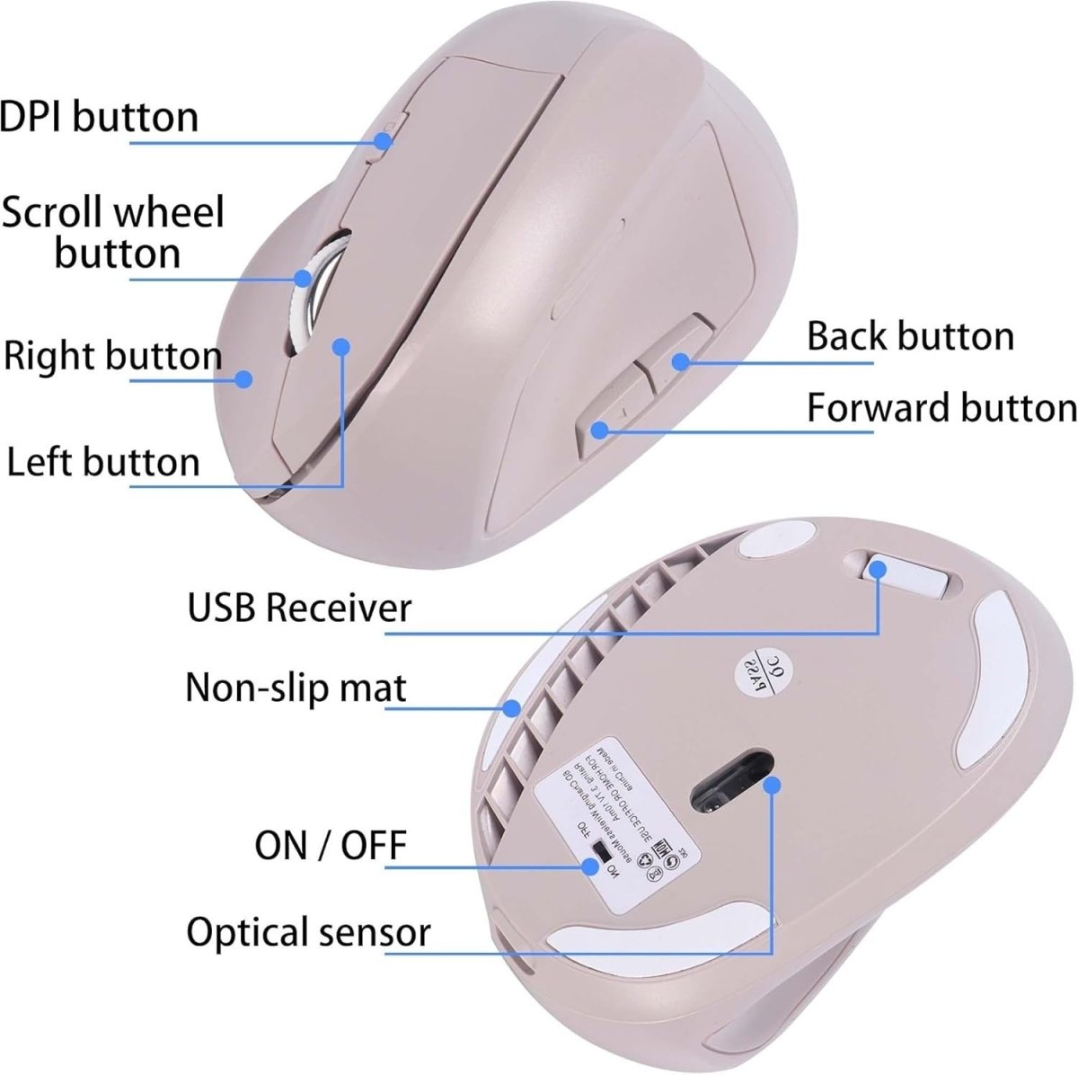 Ergonomic Vertical Wireless Mouse Bluetooth Silent Rechargeable 7 Button - Kwikley