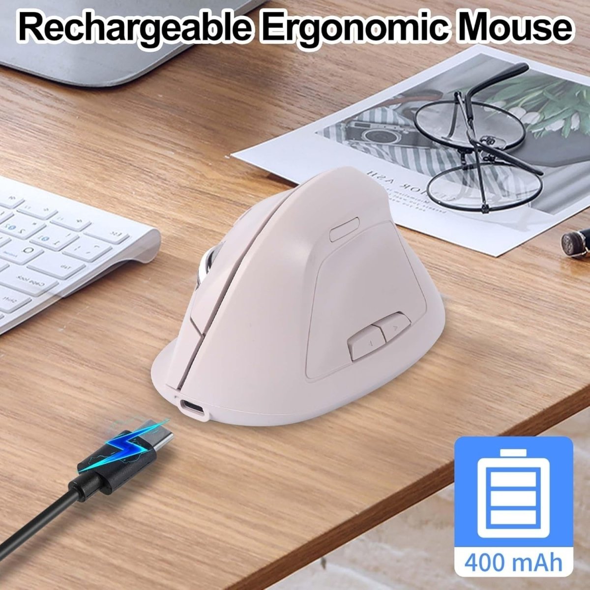 Ergonomic Vertical Wireless Mouse Bluetooth Silent Rechargeable 7 Button - Kwikley
