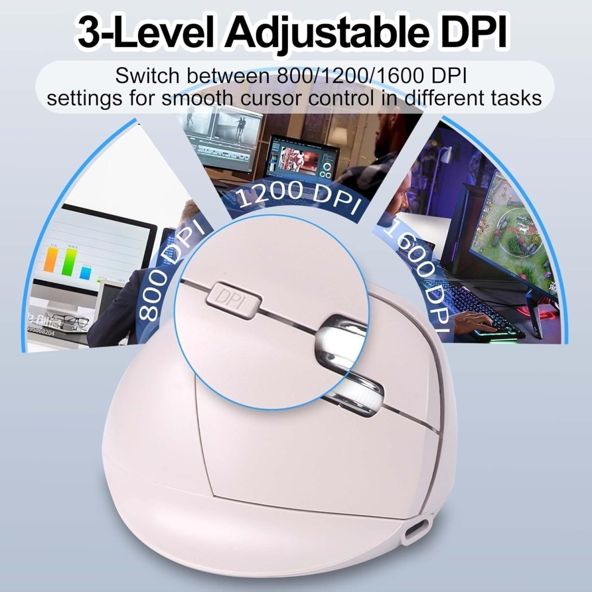 Ergonomic Vertical Wireless Mouse Bluetooth Silent Rechargeable 7 Button - Kwikley