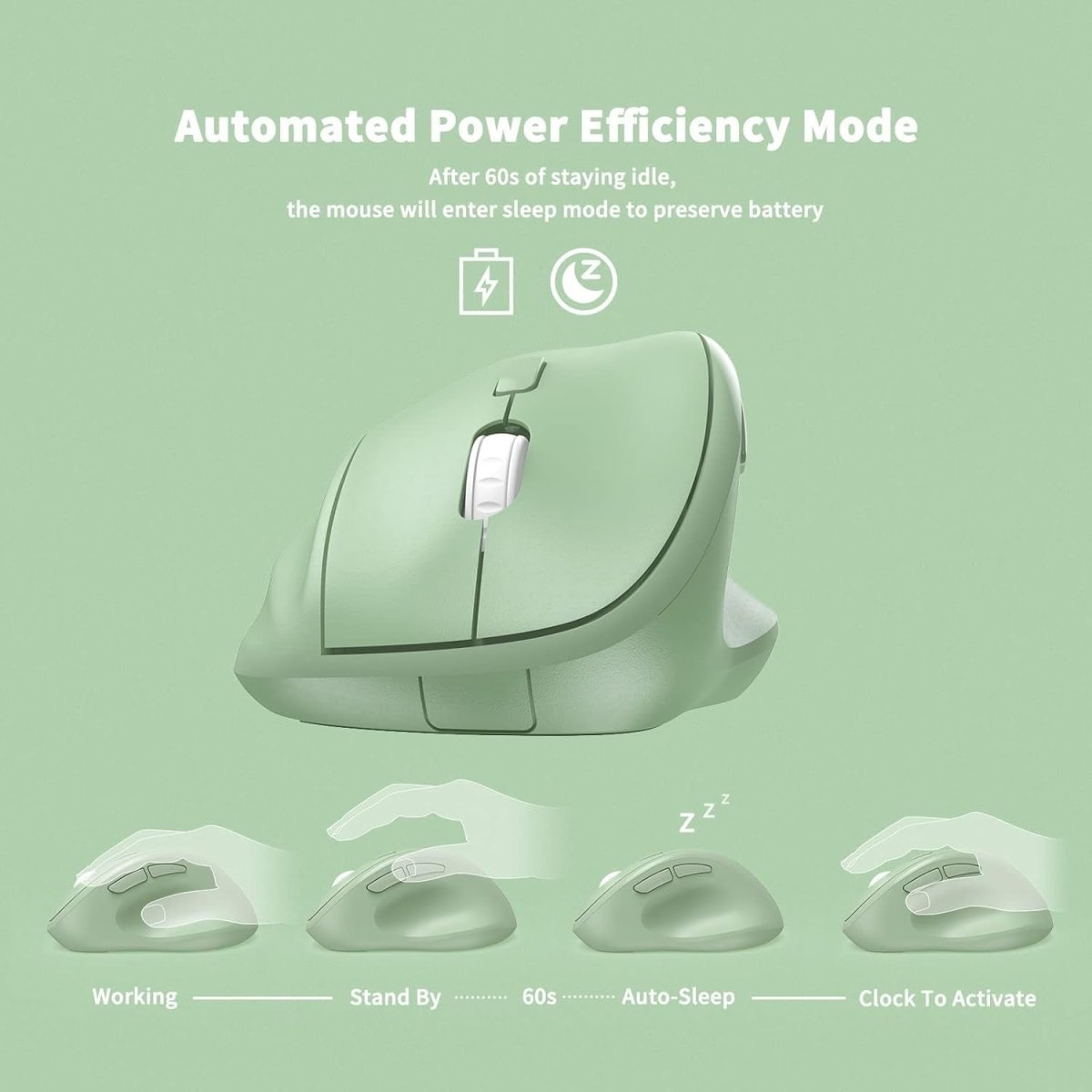 Ergonomic Vertical Wireless Mouse Silent 1600 DPI USB Green - Kwikley