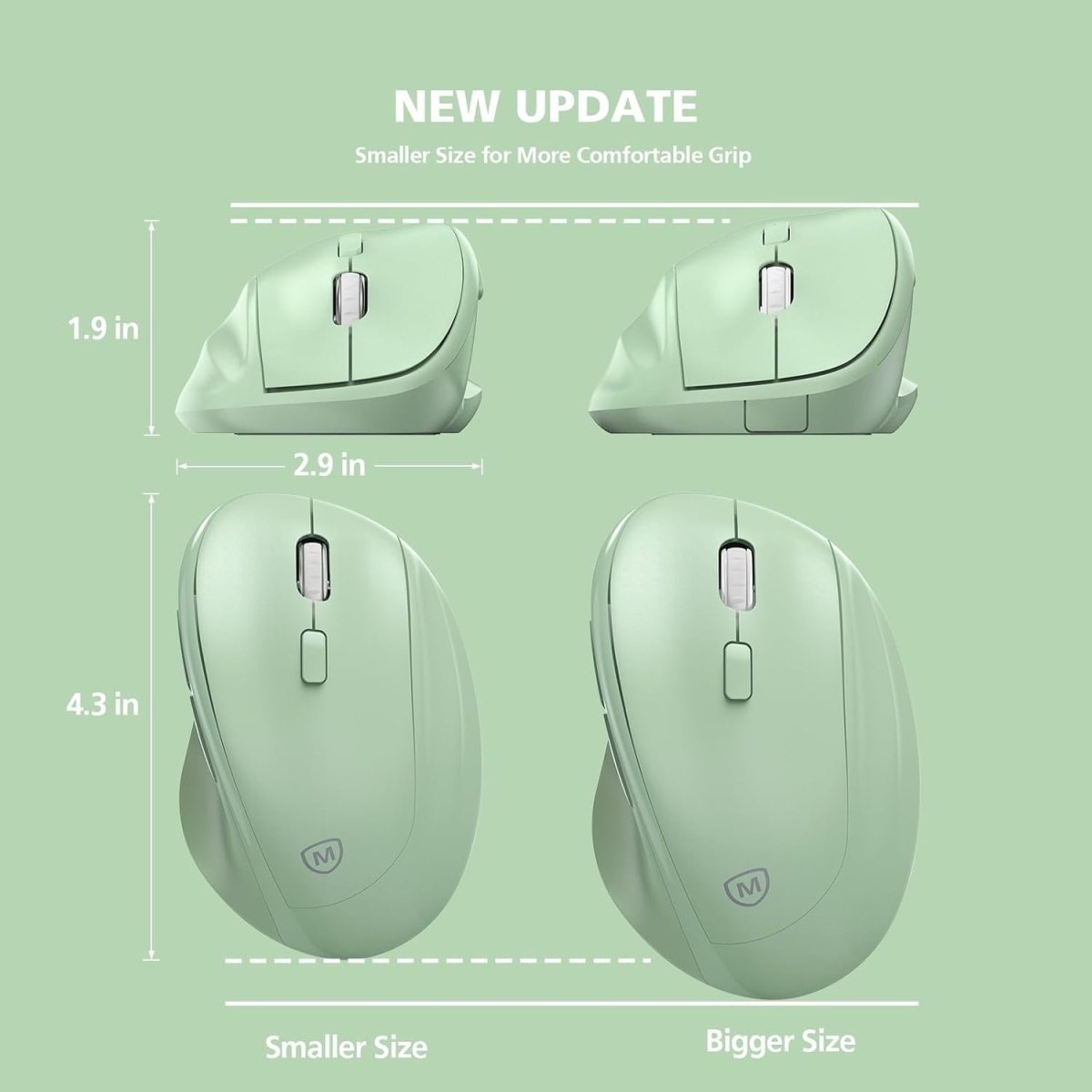 Ergonomic Vertical Wireless Mouse Silent 1600 DPI USB Green - Kwikley