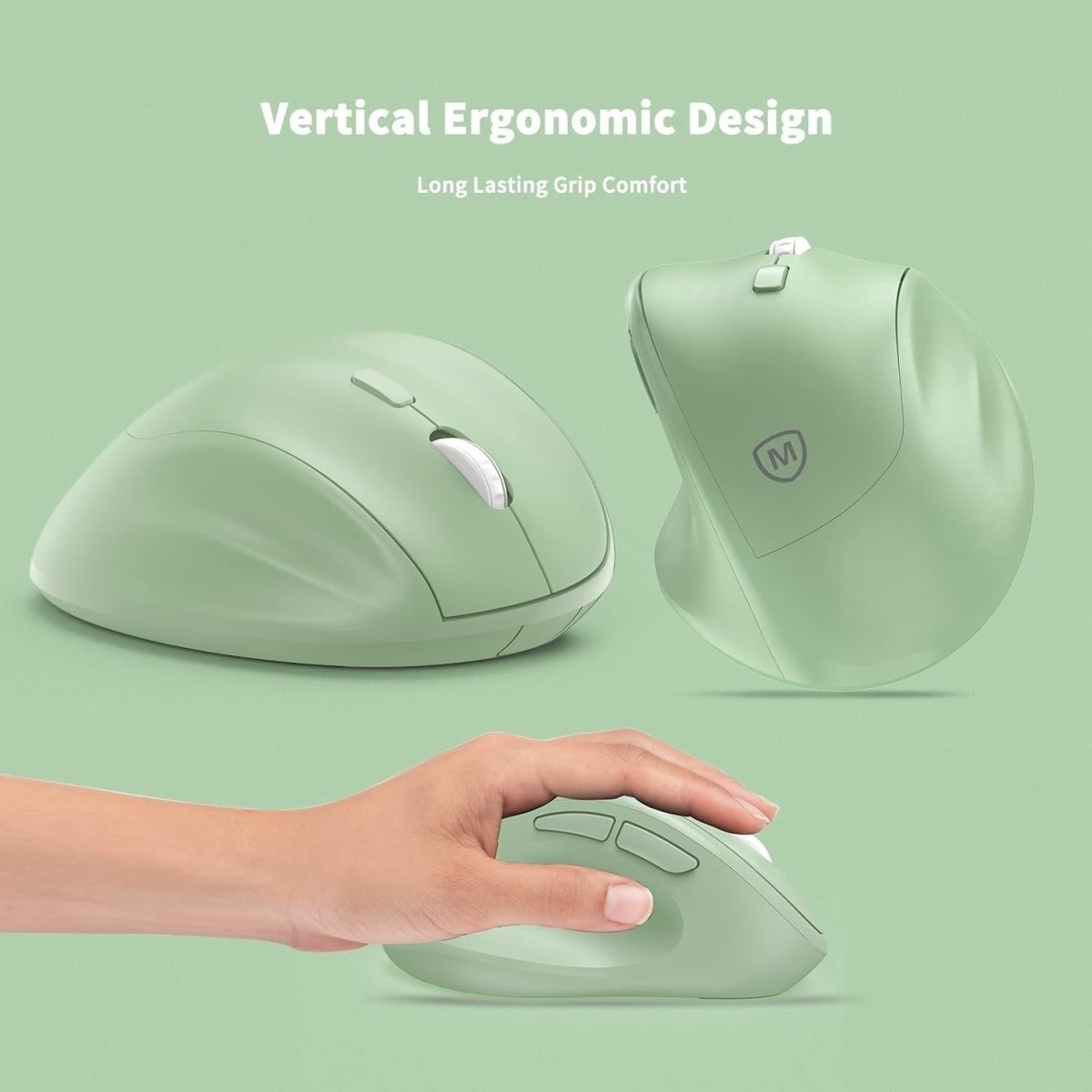 Ergonomic Vertical Wireless Mouse Silent 1600 DPI USB Green - Kwikley
