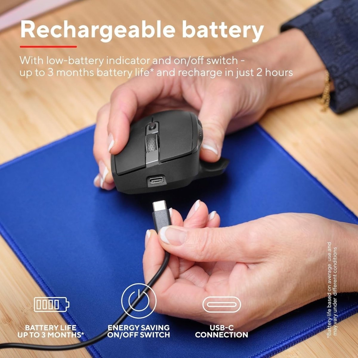 Ergonomic Wireless Bluetooth Mouse Silent Rechargeable 3 Device - Kwikley