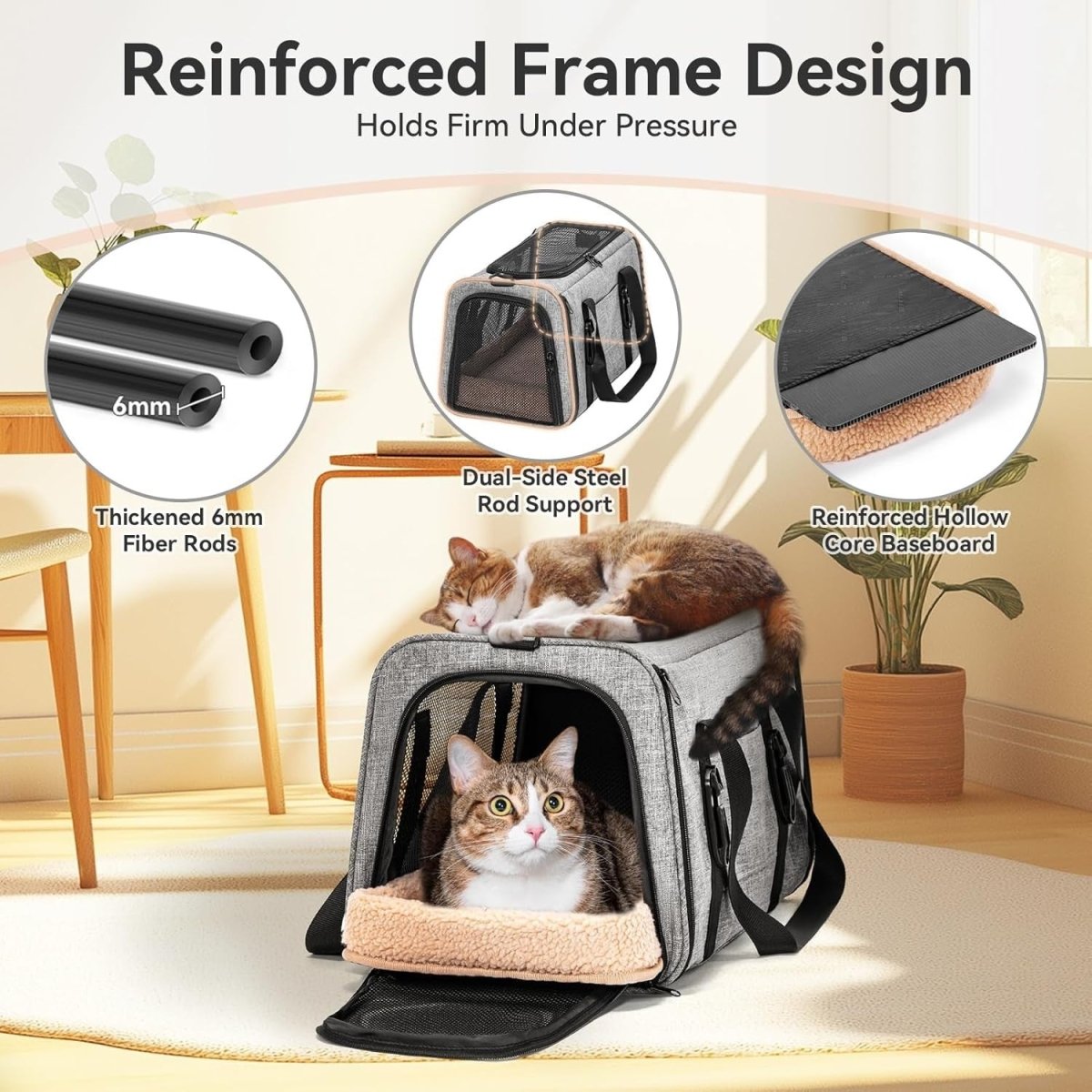 Escape Proof Cat Car Carrier Travel Seat Soft Pet Carrier Grey - Kwikley