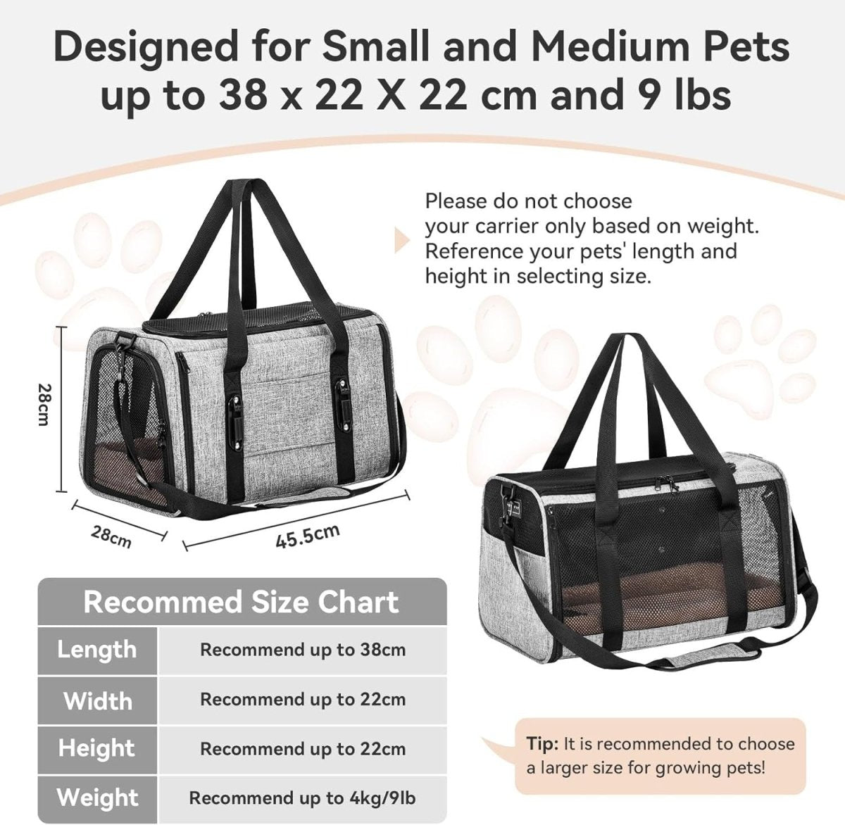 Escape Proof Cat Car Carrier Travel Seat Soft Pet Carrier Grey - Kwikley